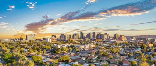 Phoenix, Arizona, USA Downtown Drone Skyline Aerial