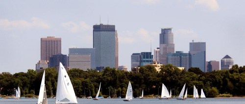 Downtown Minneapolis, MN over Lake Harriet